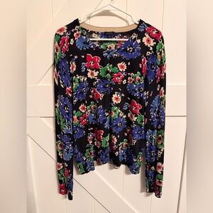 Talbots Black Floral Long Sleeve Top Large